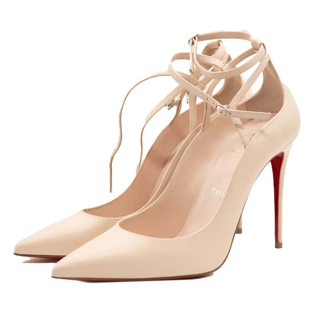 NEW Christian Louboutin Conclusive Pointed Toe Ankle Strap Pump Leche EU 38 - Picture 4 of 10